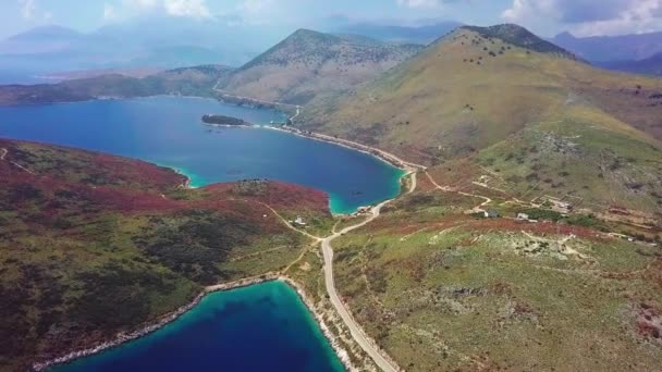 Vysoko Nad Porto Palermo Výhledem Ohromující Pobřeží Albánské Riviéry Východní — Stock video