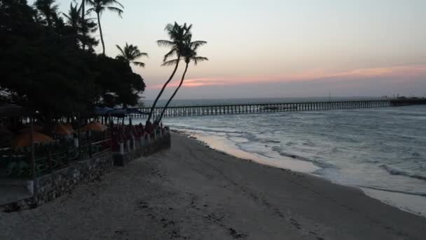 Drone Footage Coconut Tree Silhouette Beautiful Sunset Bridge Sun Calm — Stock Video