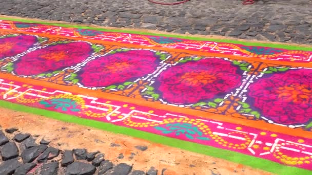 Sawdust Rug Antigua Guatemala Holy Week — Stock Video