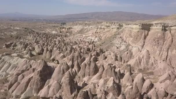 Cappadocia Aerial Eons Eroze Create Unique Hoodoo Landscape — Stock video