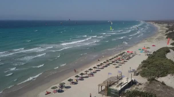 Stiff Onshore Breeze Delight Kite Surfers Greek Island Kos — Stock video