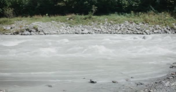 Чорний Самець Сидить Думає Кидає Лаутербруннен Швейцарія Європа Пороги Річка — стокове відео
