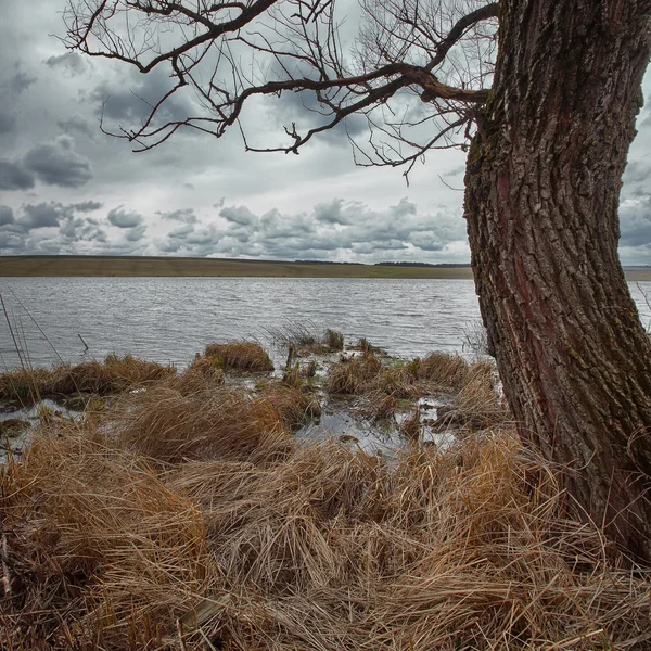 Bewolkt weer over het meer — Stockfoto