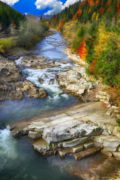 Otoño arroyo bosques y rocas en la montaña del bosque . —  Fotos de Stock