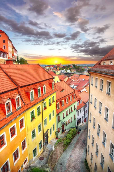 Fantastisch Zonsondergang Uitzicht Het Stadsgezicht Van Meissen Stad Aan Rivier — Stockfoto