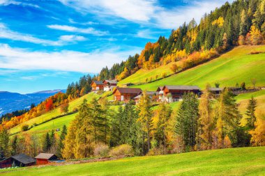 Colorful autumn scene of magnificent  Santa Maddalena village in Dolomites.  Location: Santa Maddalena village, Val di Funes, Trentino-Alto Adige, Dolomites, Italy, Europe clipart