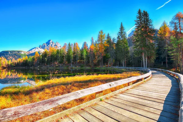 Astonishing View Popular Travel Destination Mountain Lake Antorno Autumn Location — Stock Photo, Image