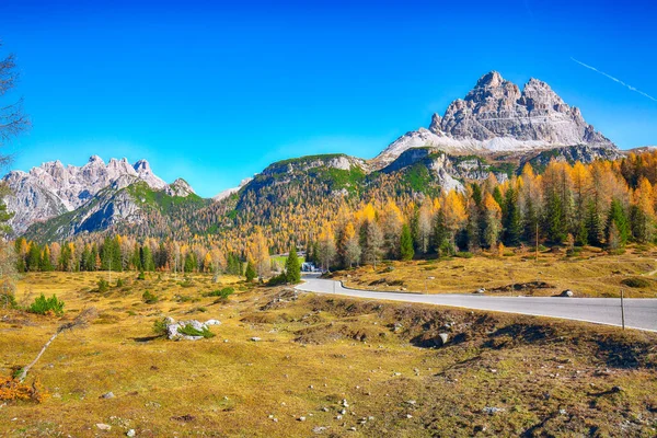 Naturskön Bild Den Alpina Vägen Nationalparken Tre Cime Lavaredo Plats — Stockfoto