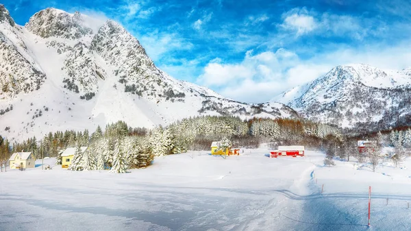 Fabulous Winter Scenery Traditional Norwegian Wooden Houses Pine Trees Valberg — Stock Photo, Image
