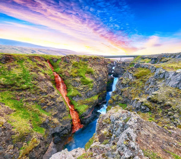 Vue Spectaculaire Sur Canyon Kolugljufur Les Chutes Kolufossar Gorge Kolugljufur — Photo