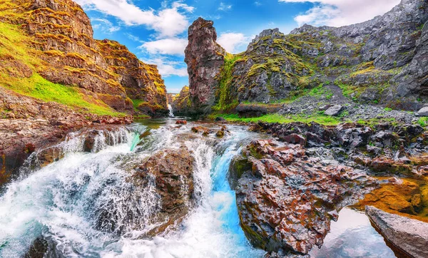 Maravillosa Vista Del Cañón Kolugljufur Las Caídas Kolufossar Desfiladero Kolugljufur — Foto de Stock