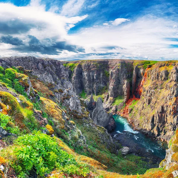 Spektakulärer Blick Auf Den Kolugljufur Canyon Und Die Kolufossar Wasserfälle — Stockfoto