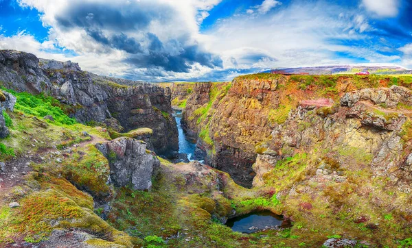 Vue Magnifique Sur Canyon Kolugljufur Les Chutes Kolufossar Gorge Kolugljufur — Photo