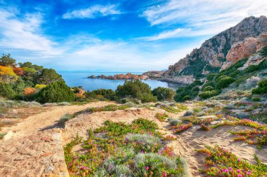 Popüler seyahat merkezi Costa Paradiso 'nun göz kamaştırıcı manzarası. Akdeniz 'in pitoresk manzarası. Konum: Costa Paradiso, Sassari ili, Sardunya, İtalya, Avrupa
