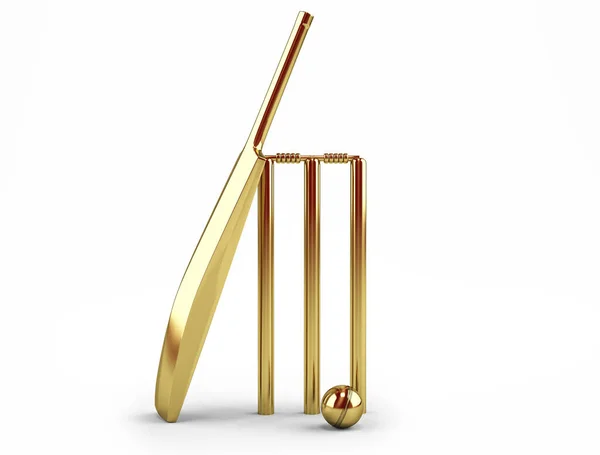 金のクリケットセット白い背景に隔離された3Dレンダリング — ストック写真