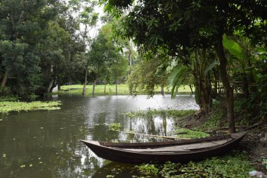 Orman gölünde küçük bir tekne.