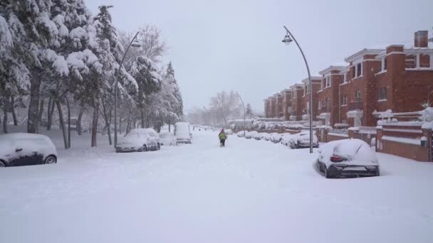 Tres Cantos Madrid España Enero 2021 Una Gran Tormenta Nieve — Vídeos de Stock