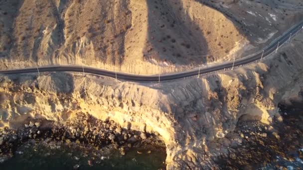 海陆悬崖的空中景观 岩石上的道路 日落景观 大加那利亚 — 图库视频影像