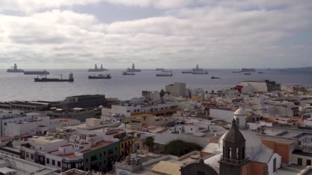 Vista Aérea Cidade Las Palmas Com Telhados Das Casas Catedral — Vídeo de Stock