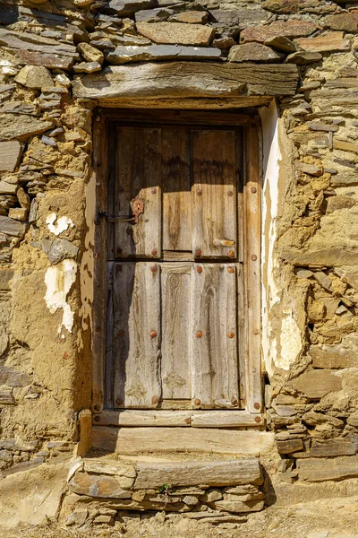 Vieille Porte Bois Dans Maison Médiévale Pierre — Photo