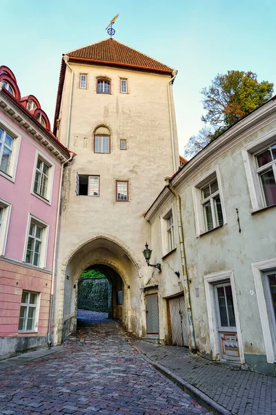 Vecchie Case Con Passaggio Arco Sotto Edificio Tallinn Estonia — Foto Stock