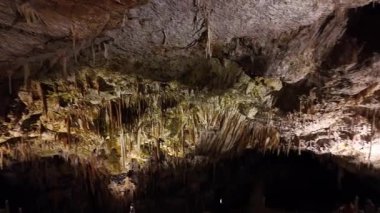 Slovenya 'nın Postojna mağaralarında etkileyici sarkıt ve dikit oluşumları