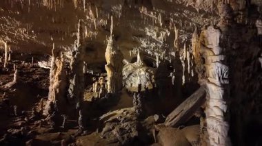 Slovenya 'nın Postojna mağaralarında etkileyici sarkıt ve dikit oluşumları