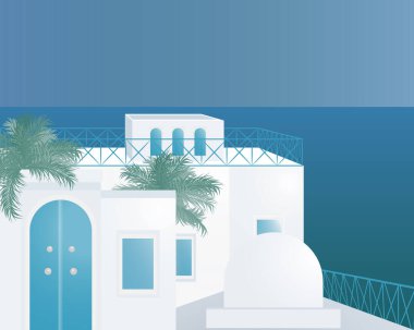 Sidi Bou Said kasabası Tunus ve deniz manzaralı