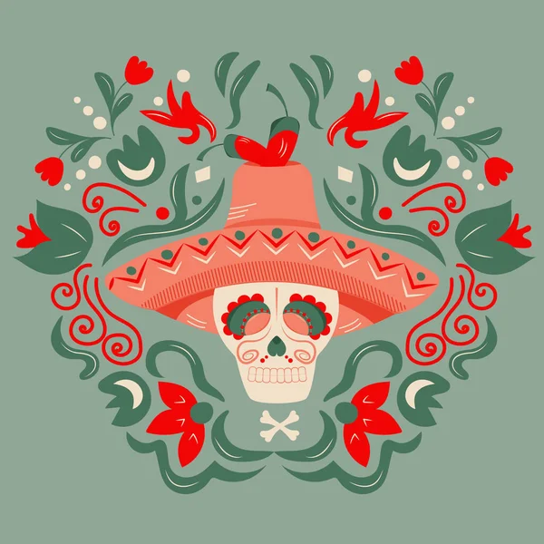 Crâne Dans Sombrero Pour Fête Mexicaine Jour Des Morts Décoré Vecteurs De Stock Libres De Droits