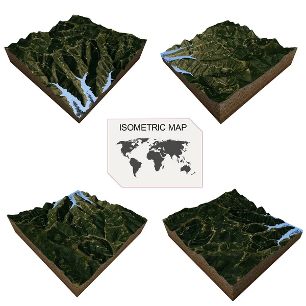 Beyaz Arkaplan Üzerindeki Bilgi Için Isometric Harita Sanal Arazi — Stok fotoğraf