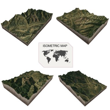 Beyaz arkaplan üzerindeki bilgi için Isometric harita sanal arazi 3d.