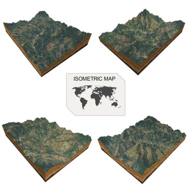 Beyaz arkaplan üzerindeki bilgi için Isometric harita sanal arazi 3d.