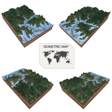 Beyaz arkaplan üzerindeki bilgi için Isometric harita sanal arazi 3d.