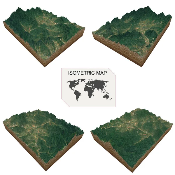 アイソメトリックマップ白い背景にインフォグラフィックのための仮想地形3D — ストック写真