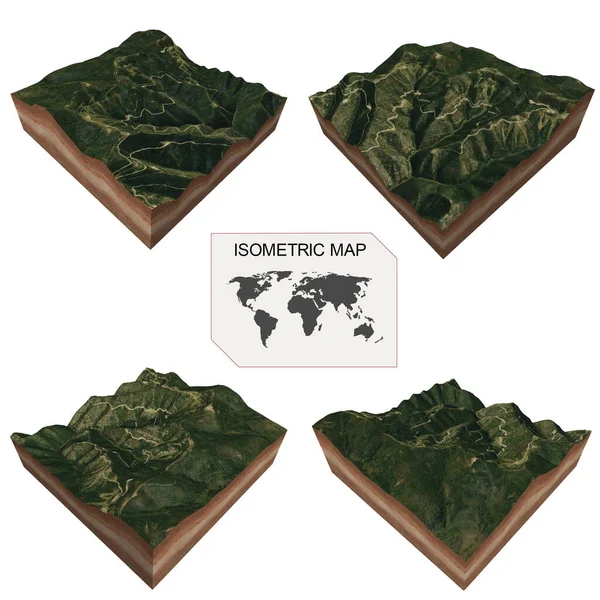 Beyaz arkaplan üzerindeki bilgi için Isometric harita sanal arazi 3d.