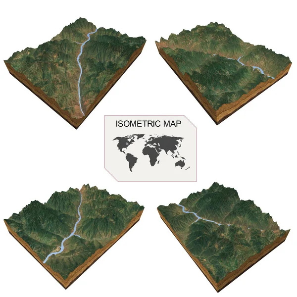 Isometrisk Karta Virtuell Terräng För Infographic Vit Bakgrund — Stockfoto