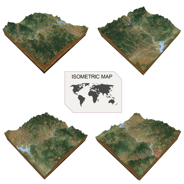 アイソメトリックマップ白い背景にインフォグラフィックのための仮想地形3D — ストック写真