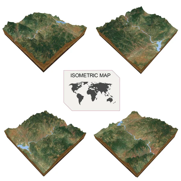 Isometrisk Karta Virtuell Terräng För Infographic Vit Bakgrund — Stockfoto