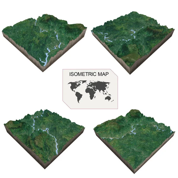 Mapa Isométrico Terreno Virtual Para Infografía Sobre Fondo Blanco —  Fotos de Stock