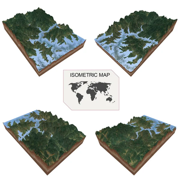 Beyaz arkaplan üzerindeki bilgi için Isometric harita sanal arazi 3d.