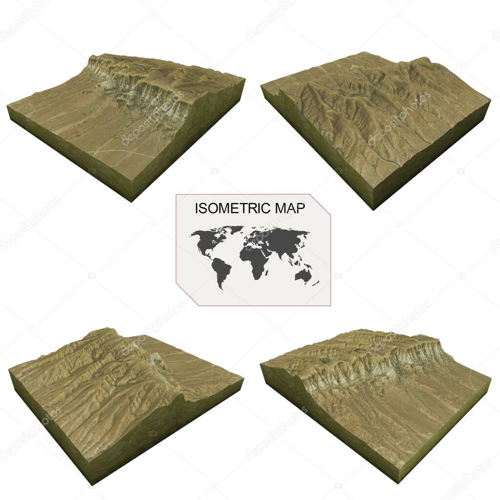Isometric map virtual terrain 3d for infographic on white background.
