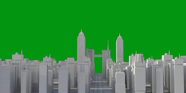 Aerial view of cityscape green screen background. 3D Rendering.