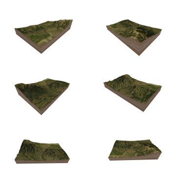 Bilgi grafikleri için 3 boyutlu harita alanı oluştur. Beyaz arkaplandaki 3 boyutlu haritayı kes. 3B Hazırlama.