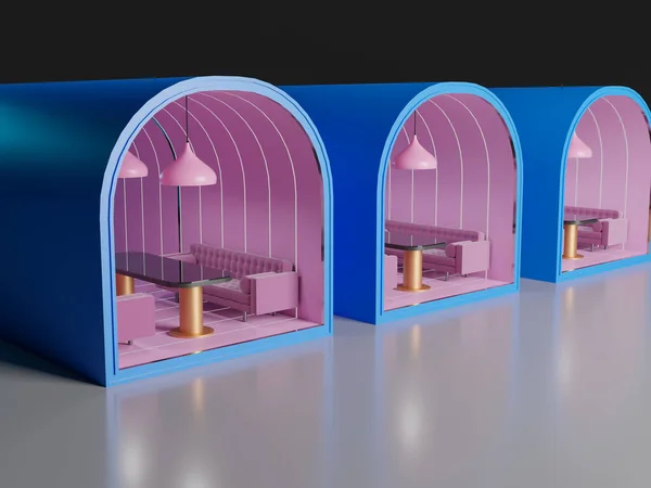 Kafenin içinde. Mağazanın 3D modellemesi.
