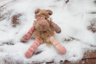 Koyun ipliğinden örülmüş Kışın beyaz karda.