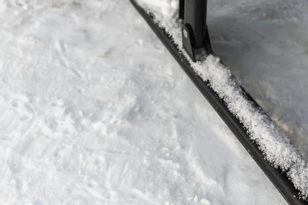 Stål Släde Löpare Täckta Med Snö Vintern Vintern Vägen — Stockfoto