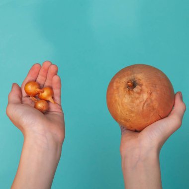 Büyük ve küçük 'ün tam tersi. Karşılaştırıldığında kocaman ampuller ve minicik..