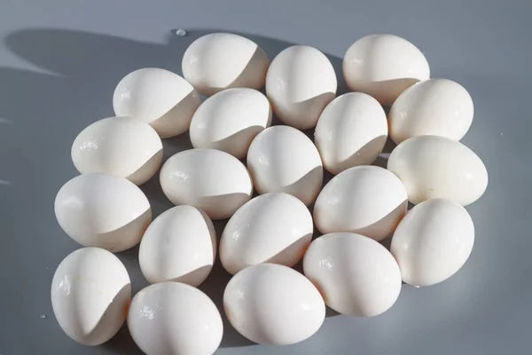 White Chicken Eggs Gray Background — Stock Photo, Image