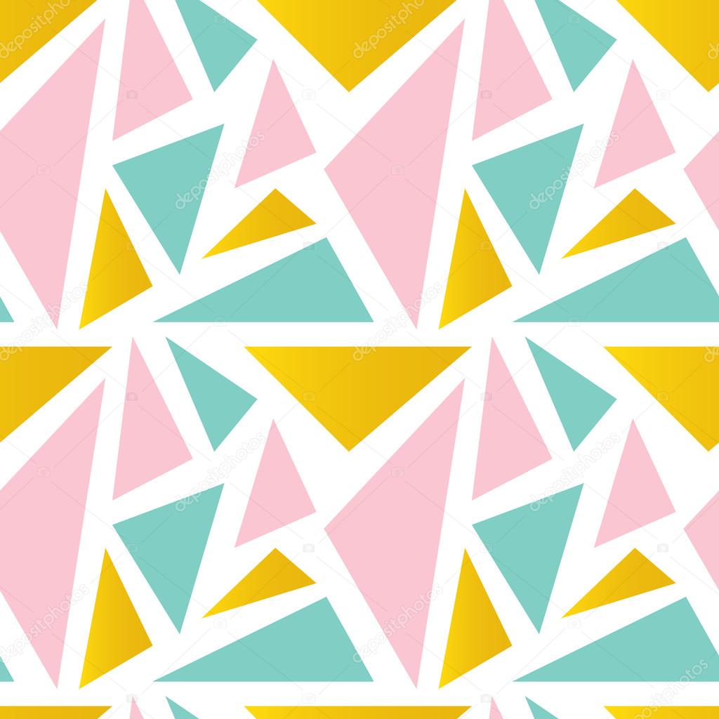 Cute pink, mint green and gold triangle seamless pattern ...