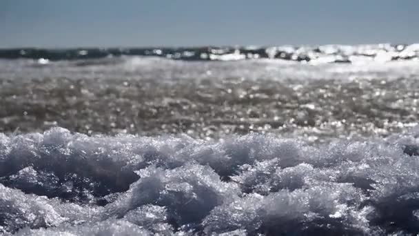 Hielo Nieve Flotan Las Olas Del Mar Balancean Agua Cerca — Vídeo de stock